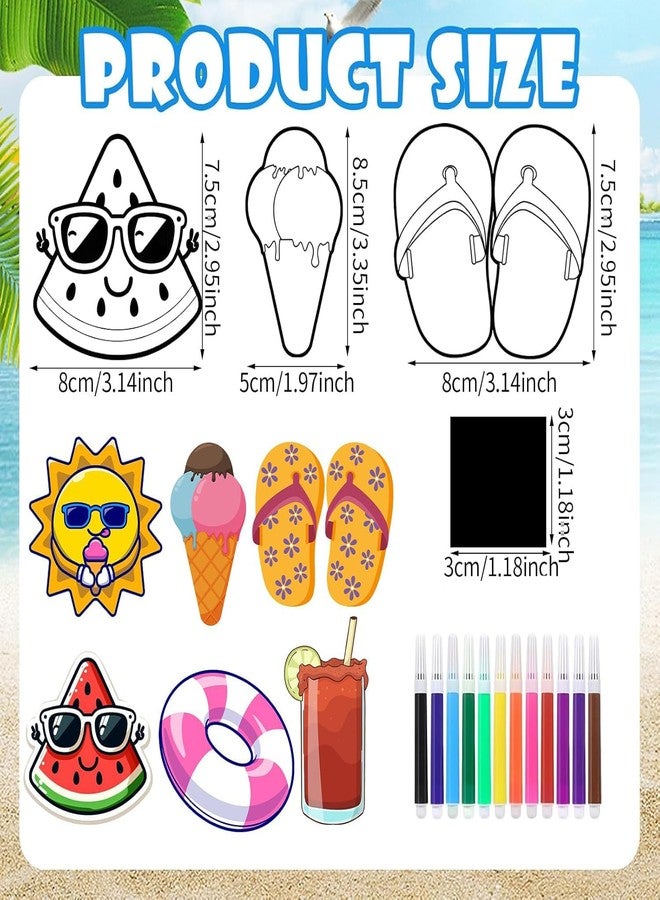 Sitroasho 30 Sets Summer Crafts Coloring Magnets for Fridge Color Your Own Magnet DIY Coloring Magnet with Watercolor Pen for Summer Pool Party Favors - Image 2