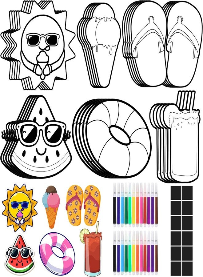 Sitroasho 30 Sets Summer Crafts Coloring Magnets for Fridge Color Your Own Magnet DIY Coloring Magnet with Watercolor Pen for Summer Pool Party Favors - Image 1