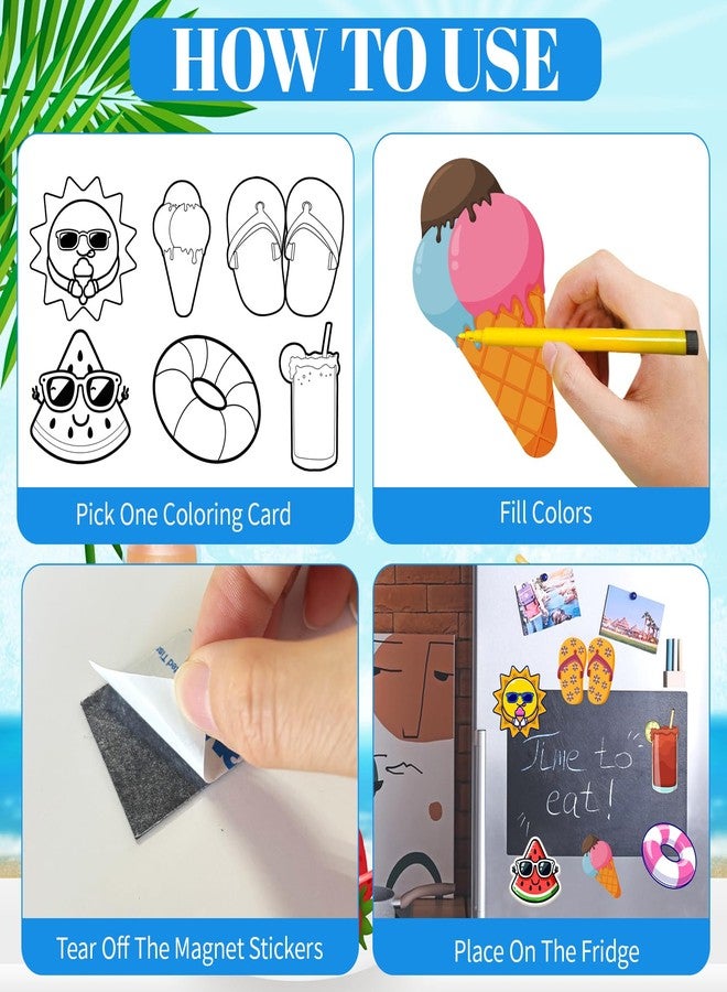 Sitroasho 30 Sets Summer Crafts Coloring Magnets for Fridge Color Your Own Magnet DIY Coloring Magnet with Watercolor Pen for Summer Pool Party Favors - Image 3