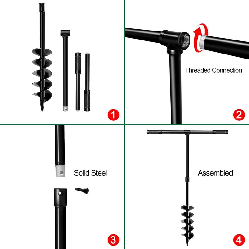 Longrun Hand Drill Auger Post Hole Digger, Manual Garden Hole Digging Drill Bit for Planting, Spiral Drill Planter for Bulb, Flower, Tree, Seedlings, Bedding Plants, Umbrella, Fence Holes-4"x 38" - Image 4