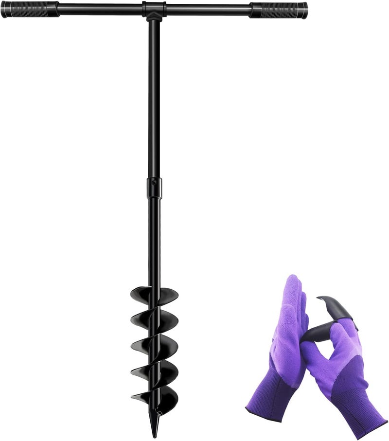 Longrun Hand Drill Auger Post Hole Digger, Manual Garden Hole Digging Drill Bit for Planting, Spiral Drill Planter for Bulb, Flower, Tree, Seedlings, Bedding Plants, Umbrella, Fence Holes-4"x 38" - Image 1