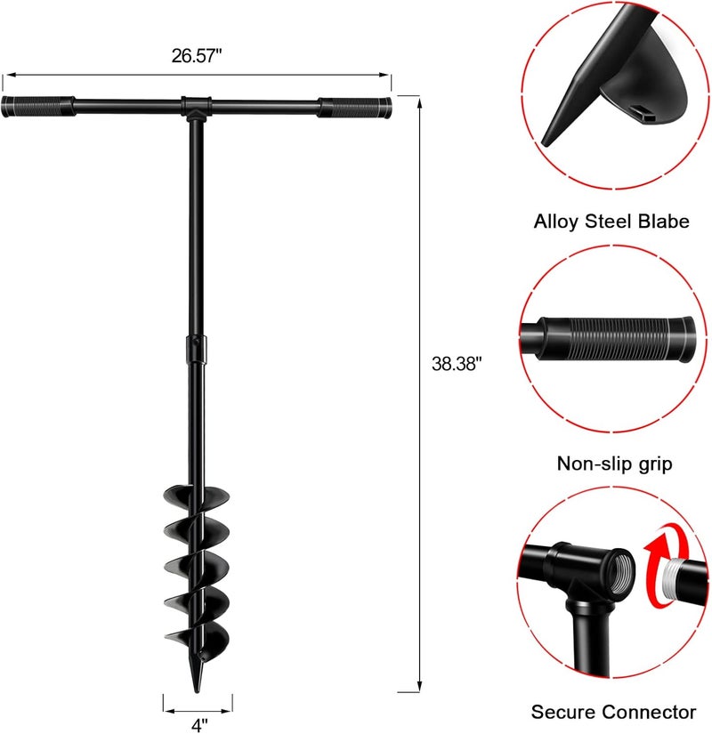 Longrun Hand Drill Auger Post Hole Digger, Manual Garden Hole Digging Drill Bit for Planting, Spiral Drill Planter for Bulb, Flower, Tree, Seedlings, Bedding Plants, Umbrella, Fence Holes-4"x 38" - Image 3