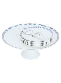 Alsaif Gallery White porcelain blue eye cake serving set with spoon and plates, 6 pieces  - Image 2