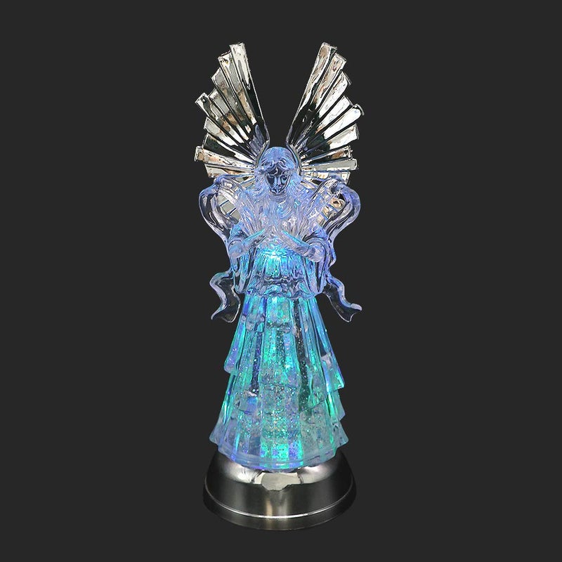 Wondise 14 Color Changing Angel Lighted Water Lamp with 6 Hour Timer Battery Operated LED Lights Swirling Water Glitter Christmas Home DecorAngel Praying with Large Wings