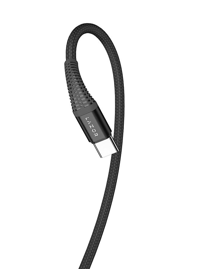 Lazor Flow Premium Nylon Braided and Fast Charging Cable Type-A to Type-C CT32 Black-1m - Image 2