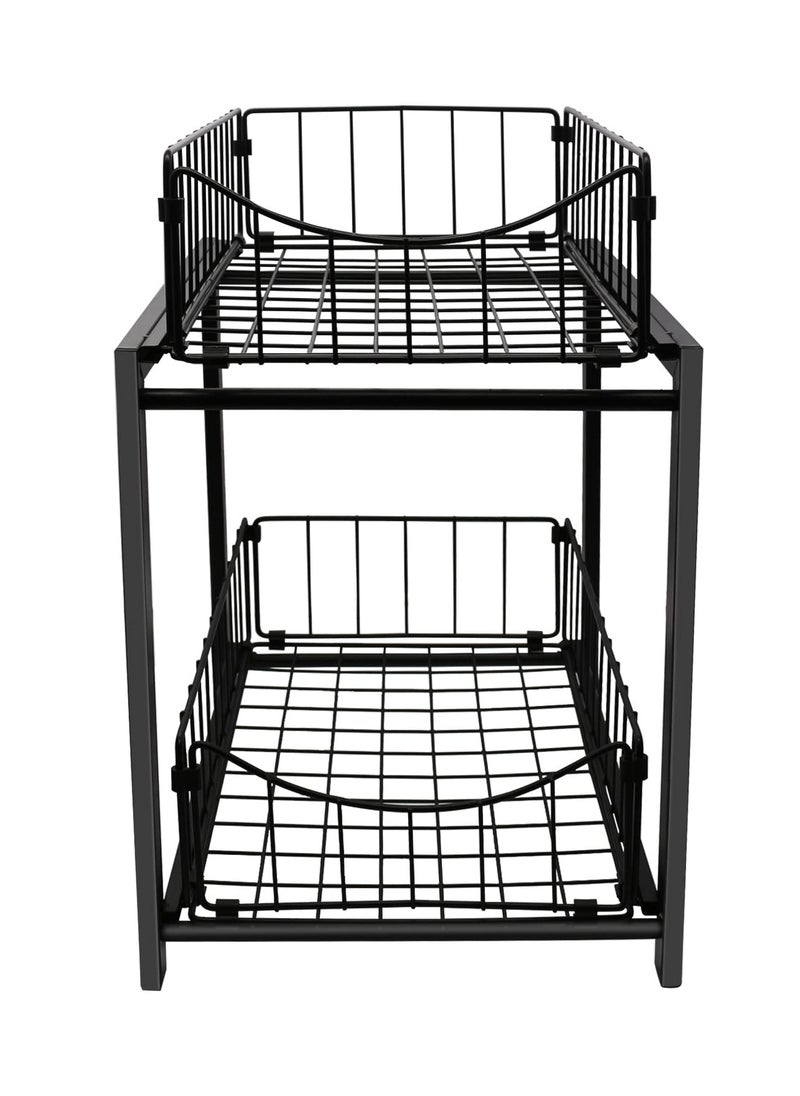 MIXDE Under Sink Storage 2 Tier Cabinet Organizer with Sliding Drawer Easy to Assemble Pull-Out Storage Mesh Basket, Organization for Bathroom, Kitchen, Home  - Image 1