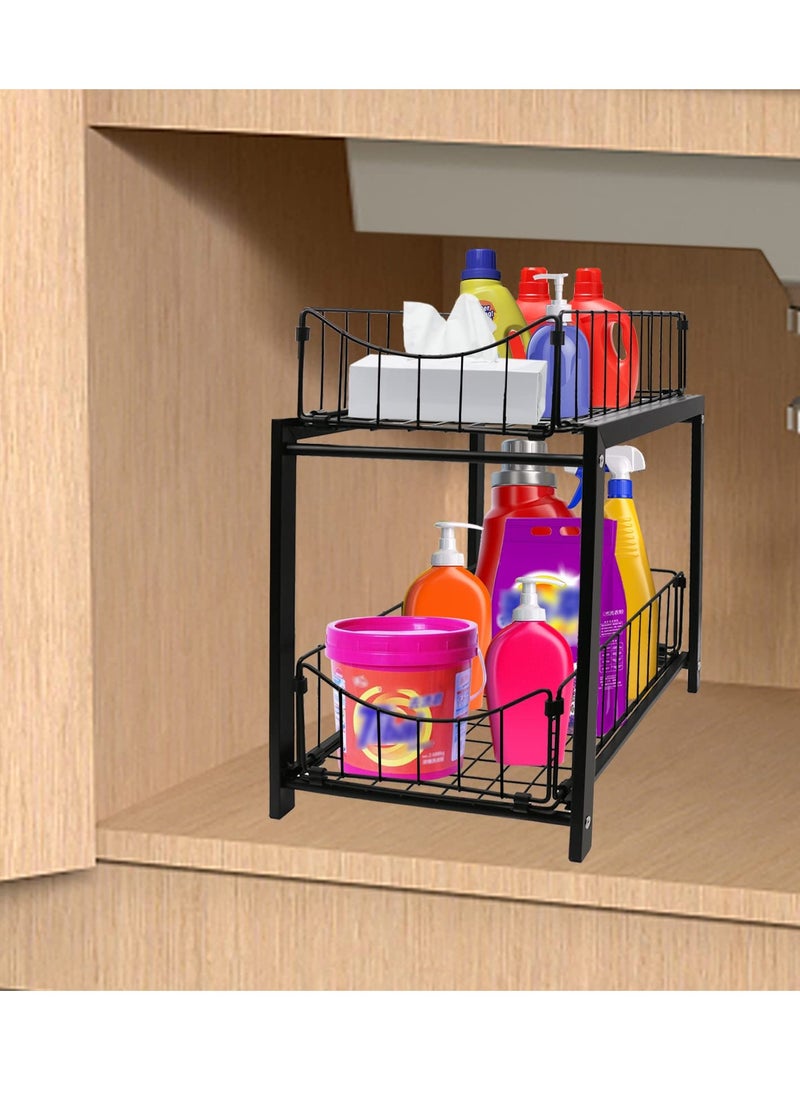 MIXDE Under Sink Storage 2 Tier Cabinet Organizer with Sliding Drawer Easy to Assemble Pull-Out Storage Mesh Basket, Organization for Bathroom, Kitchen, Home  - Image 5