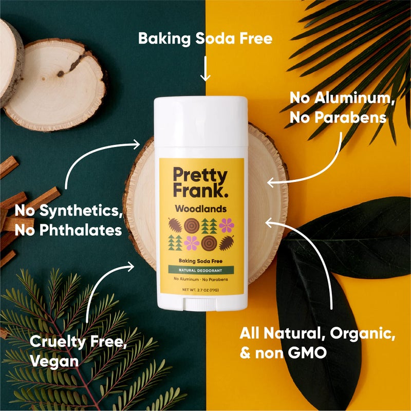 Pretty Frank Natural Aluminum-Free Deodorant Stick, Baking Soda-Free, Woodlands (1-Pack) | Sensitive Skin Friendly, Effective Odor Control for Women & Men, Organic Ingredients and Essential Oils - Image 2