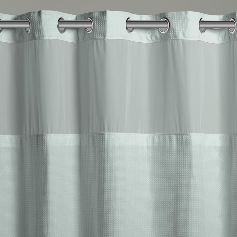 Hookless It's A Snap! Waffle Shower Curtain, 3-in-1 with Fabric Shower Curtain, Sheer Top Window, Flex-On Rings & Liner, 71' x 74', Misty Blue - Image 2