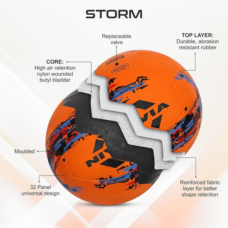 Nivia Storm Football, Training Ball, 32 Panels, Durable Rubber Cover Molded, Butyl Threadwounded Bladder, For Hard Ground & Artificial Turf (Orange, Size - 5) - Image 2