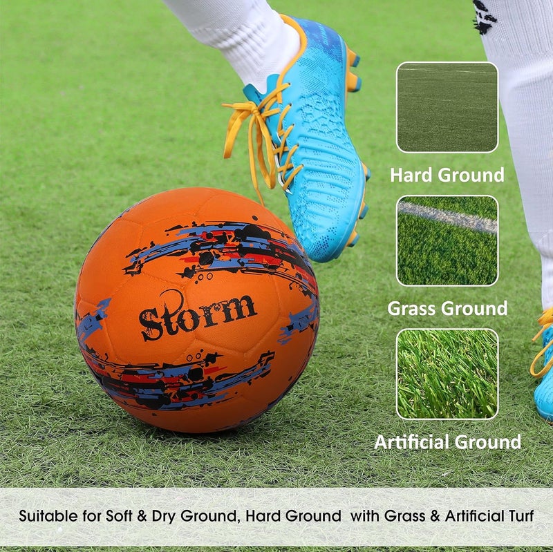 Nivia Storm Football, Training Ball, 32 Panels, Durable Rubber Cover Molded, Butyl Threadwounded Bladder, For Hard Ground & Artificial Turf (Orange, Size - 5) - Image 3