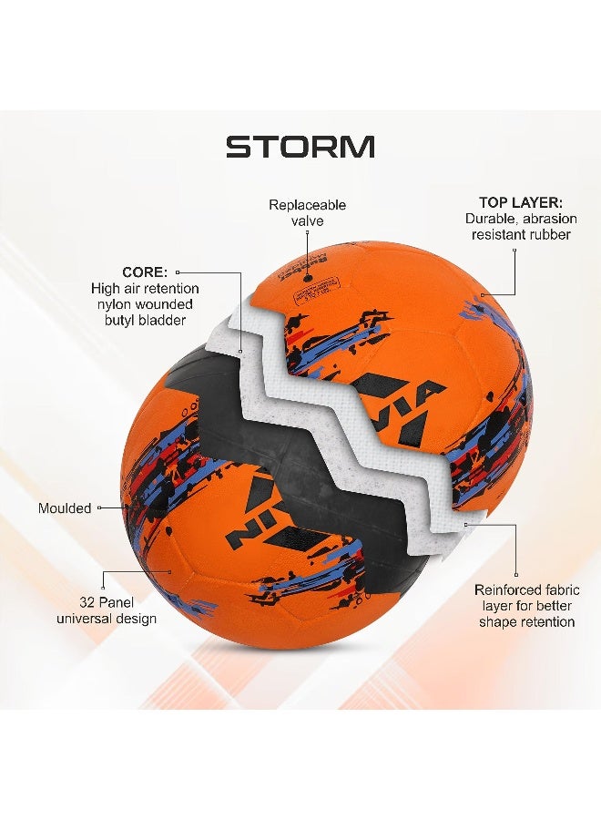 نيفيا كرة قدم ستورم، كرة تدريب، 32 لوحة، غطاء مطاطي متين مصبوب، مثانة ملفوفة بخيوط بوتيل، للأرضيات الصلبة والعشب الصناعي (برتقالي، مقاس - 5) - Image 2