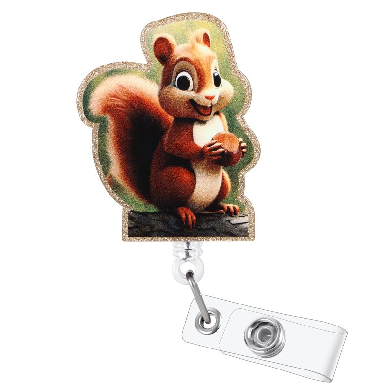 BEZTN Cute Squirrel Badge Reel  Retractable Id Card Badge Holder  Name Tag Work Badge Clip For Rn Lpn Cna Ma Night Shift Nurse Nursing Student Ob/Gyn Pediatric Doctor  Librarian Nurse Teacher Doctor Gifts - Image 1