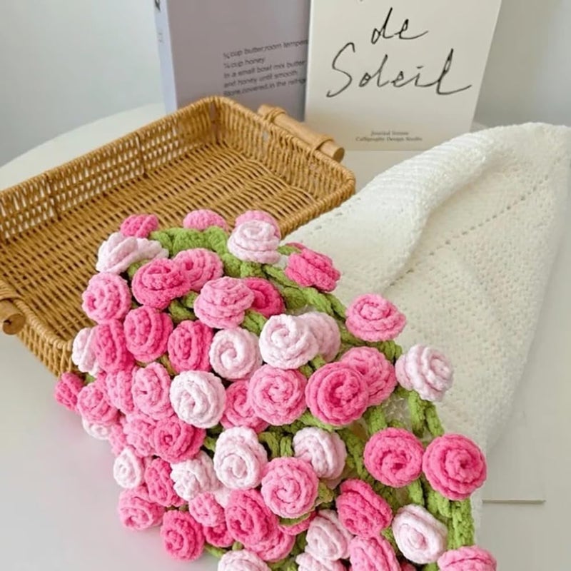 Gonoce Flower Bouquet Blanket, 43inch Crochet Blanket with Rose Flowers, Valentines Day Gifts, Birthday Gifts for Women, (Pink) - Image 3
