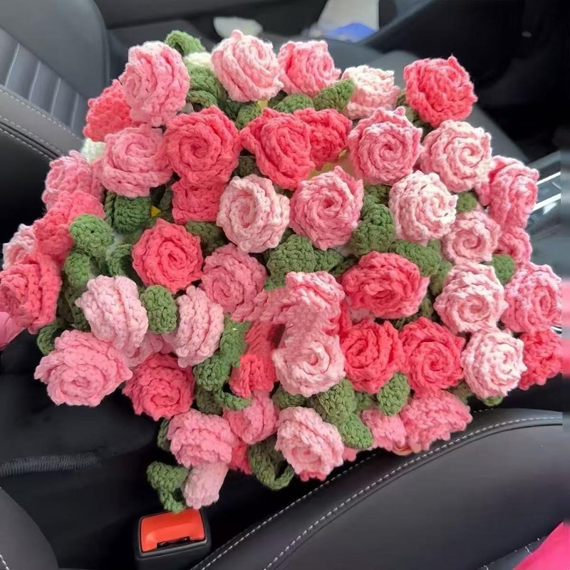 Gonoce Flower Bouquet Blanket, 43inch Crochet Blanket with Rose Flowers, Valentines Day Gifts, Birthday Gifts for Women, (Pink) - Image 1