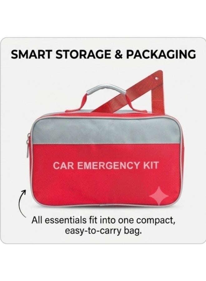 SolidX Emergency Car Safety Kit with Fire Extinguisher, First Aid Kit, Reflective Warning Triangle & Tow Rope | Emergency Roadside Kit for  SUVs cars | Emergency Bag | Red - Image 4