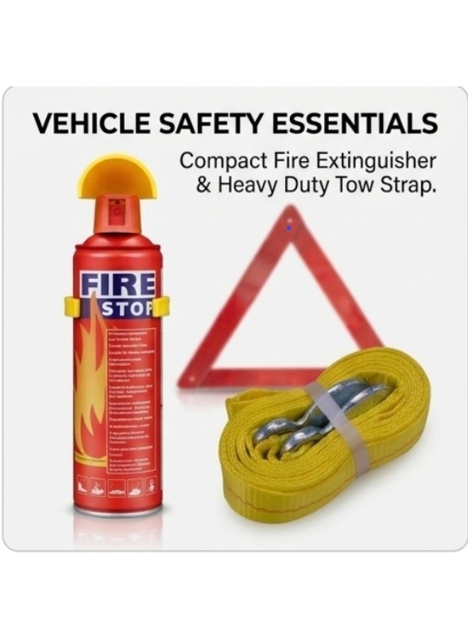 SolidX Emergency Car Safety Kit with Fire Extinguisher, First Aid Kit, Reflective Warning Triangle & Tow Rope | Emergency Roadside Kit for  SUVs cars | Emergency Bag | Red - Image 3