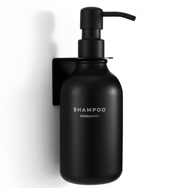 Rellon Refillable Shampoo and Conditioner Dispenser Shower Soap Dispenser Wall Mounted Black Metal Organiser Plastic Bottles Black Pump Shampoo Dispenser, Shower Dispenser Chamber 500ML Bottel (Pack of 1) - Image 1