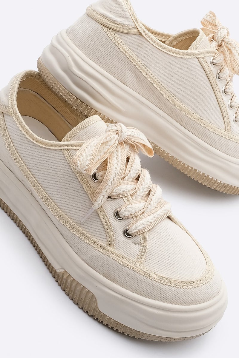 MARJIN Margin Women's Sneaker High Sole Lace Up Cloth Sports Shoes Kotnel - Image 4
