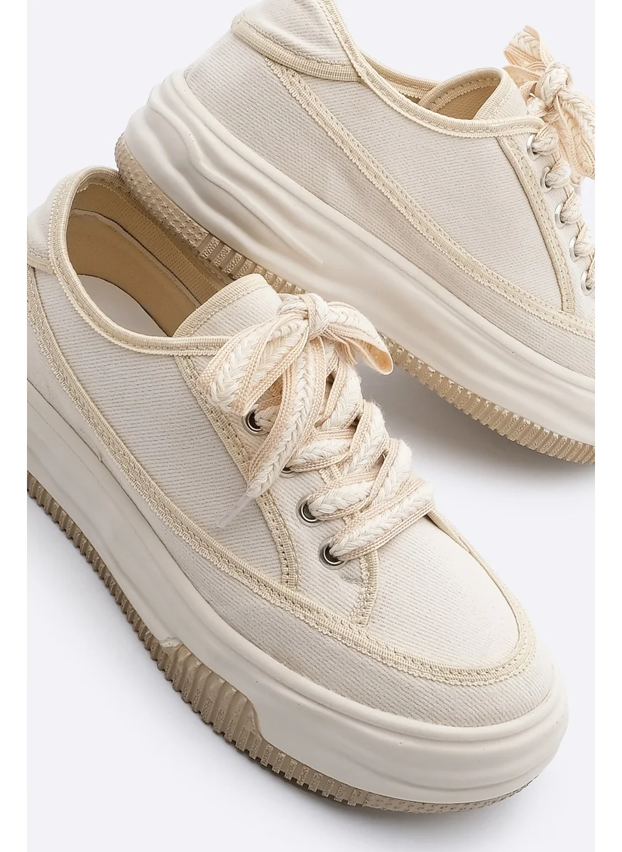 MARJIN Margin Women's Sneaker High Sole Lace Up Cloth Sports Shoes Kotnel