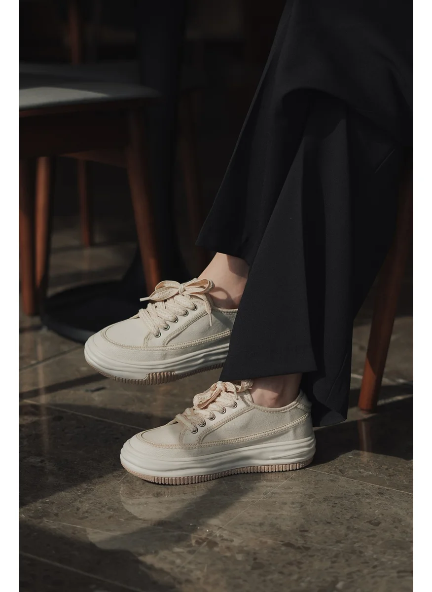 MARJIN Margin Women's Sneaker High Sole Lace Up Cloth Sports Shoes Kotnel