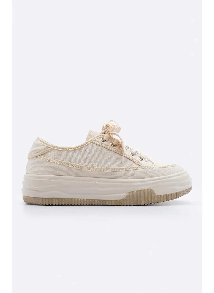 MARJIN Margin Women's Sneaker High Sole Lace Up Cloth Sports Shoes Kotnel
