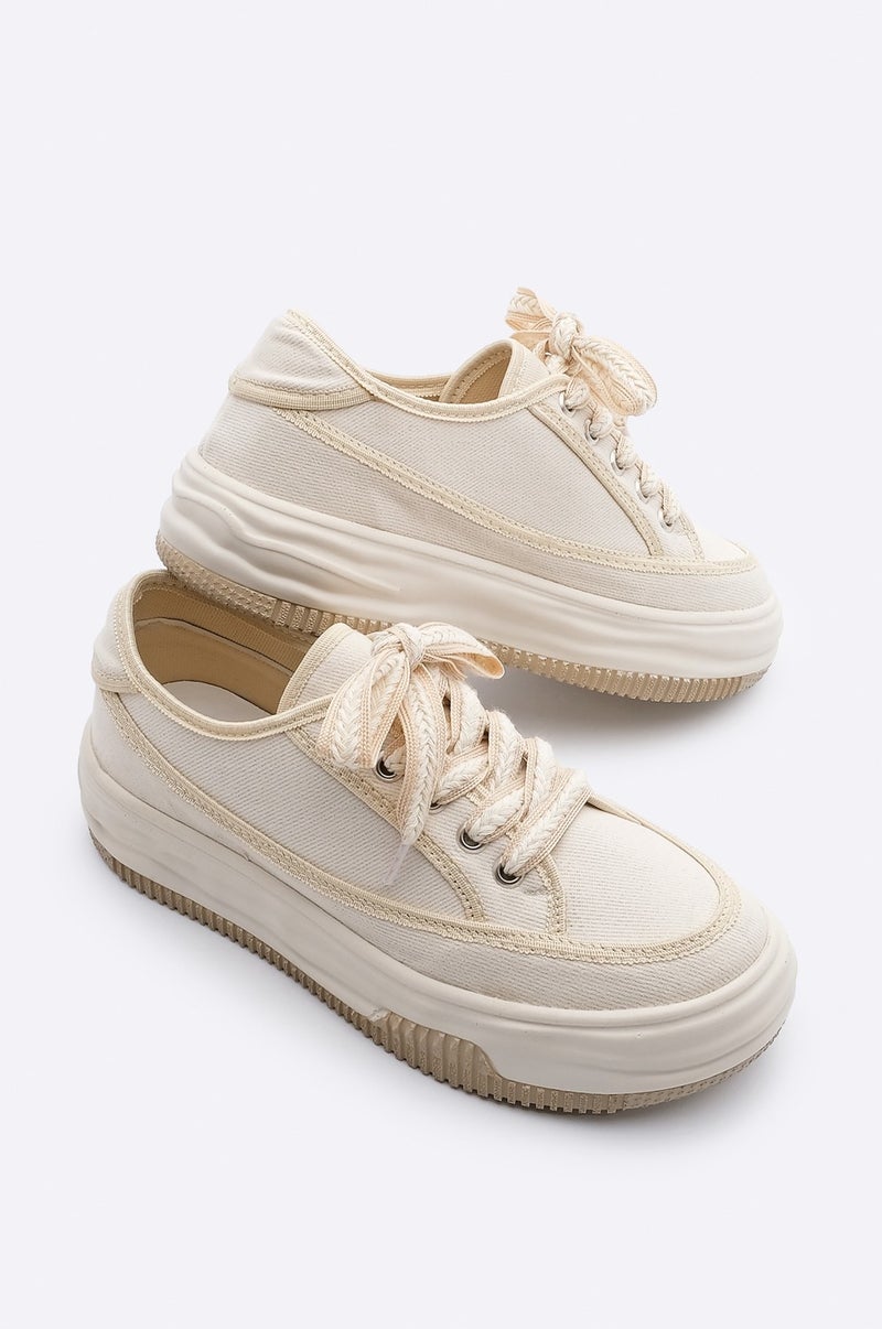 MARJIN Margin Women's Sneaker High Sole Lace Up Cloth Sports Shoes Kotnel - Image 1