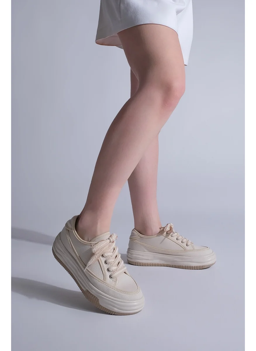 MARJIN Margin Women's Sneaker High Sole Lace Up Cloth Sports Shoes Kotnel
