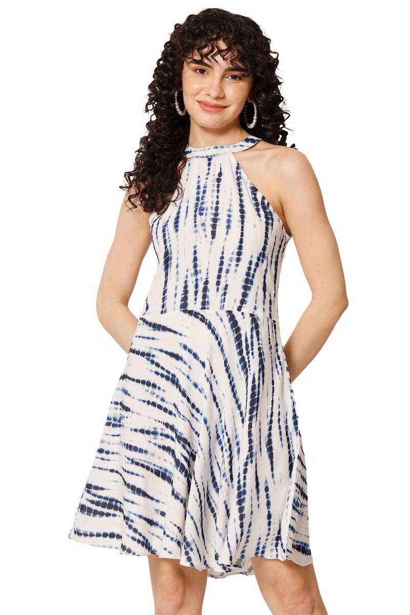 SHOPPING QUEEN Women's Viscose Fit and Flare Dress (A460_Blue_M) - Image 1