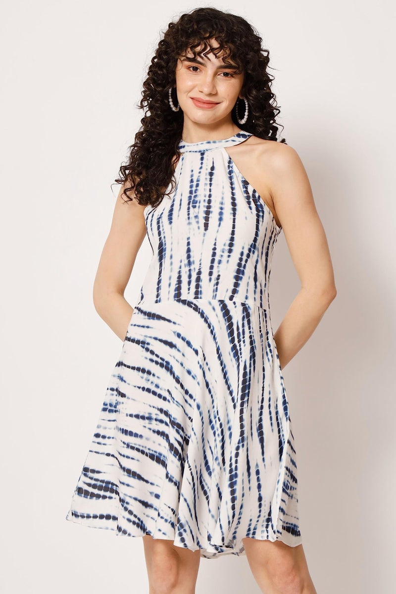 SHOPPING QUEEN Women's Viscose Fit and Flare Dress (A460_Blue_M) - Image 2