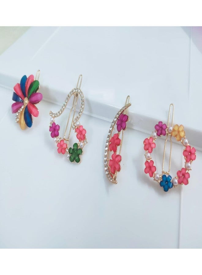 JPV Latest Korean Fashion Style Flower Lock Hair Clip Pin Hair Accessories Set For Women And Girls (4 Pcs, Multicolor) - Image 4