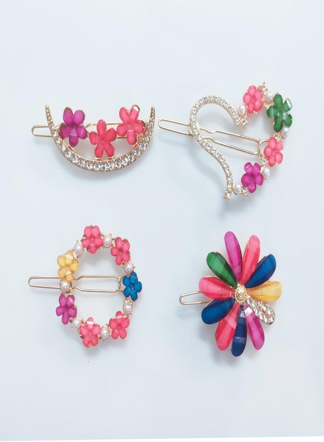 JPV Latest Korean Fashion Style Flower Lock Hair Clip Pin Hair Accessories Set For Women And Girls (4 Pcs, Multicolor) - Image 1