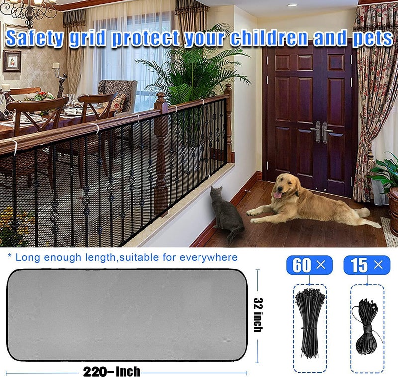 JIFTOK Stairway Net, Baby Gate for Stairs with No Drilling, Baby Safety Banister Guard Rail Net, 18 ft L x 2.66 ft H, Safety Net Balcony Banister Stair Net for Child, Small pet,Toy- Indoor & Outdoor(Black) - Image 2