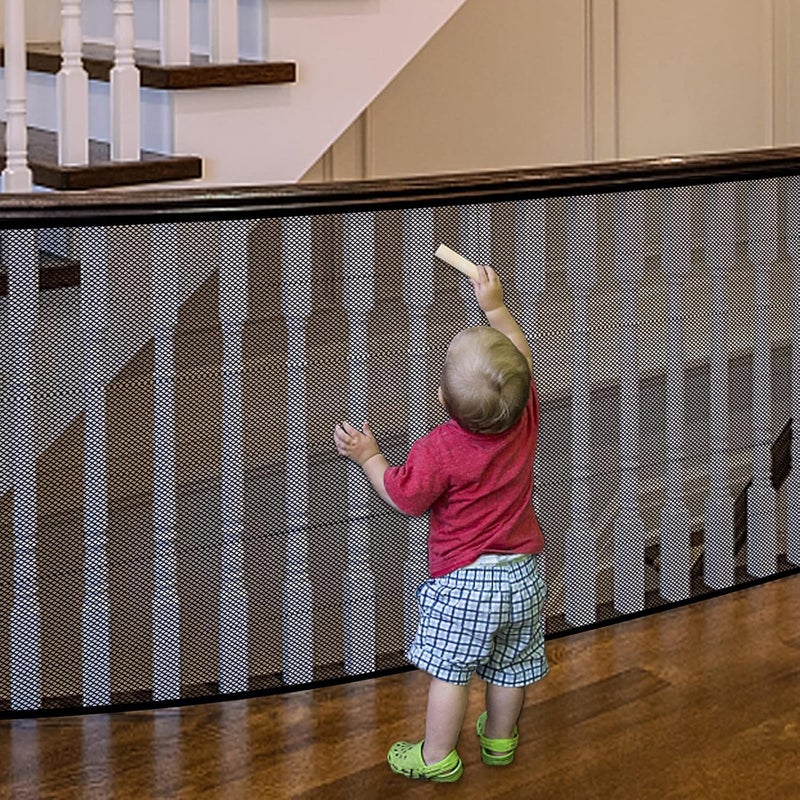 JIFTOK Stairway Net, Baby Gate for Stairs with No Drilling, Baby Safety Banister Guard Rail Net, 18 ft L x 2.66 ft H, Safety Net Balcony Banister Stair Net for Child, Small pet,Toy- Indoor & Outdoor(Black) - Image 1