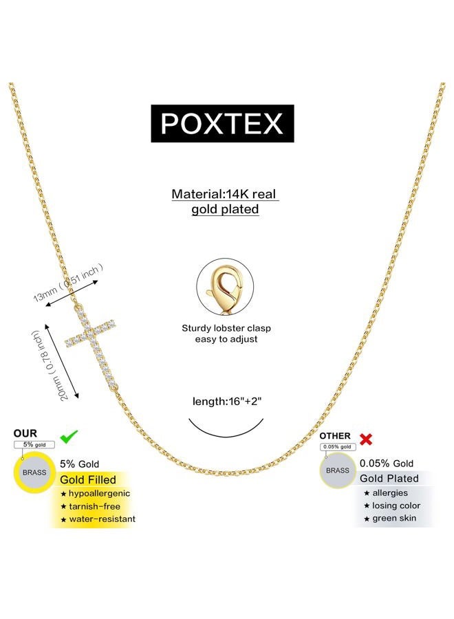 Poxtex Cross Necklace for Women Girls, Dainty 14K Gold Silver Plated Cross Choker Pendant Jewelry Non Tarnish Waterproof Trendy Simple Cute Small Necklace Christian Baptism Religious Faith Jewelry Gifts - Image 3