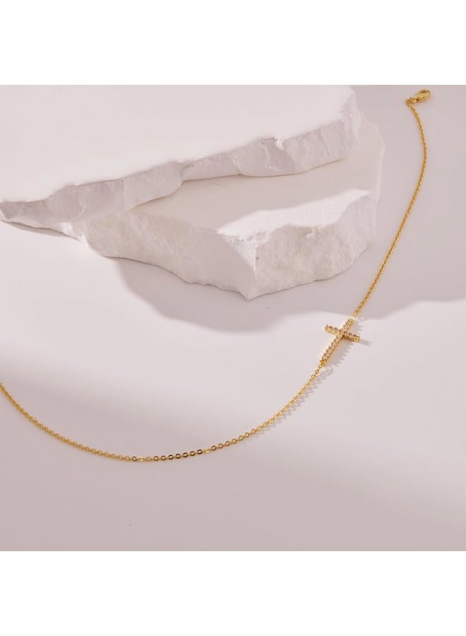 Poxtex Cross Necklace for Women Girls, Dainty 14K Gold Silver Plated Cross Choker Pendant Jewelry Non Tarnish Waterproof Trendy Simple Cute Small Necklace Christian Baptism Religious Faith Jewelry Gifts - Image 5