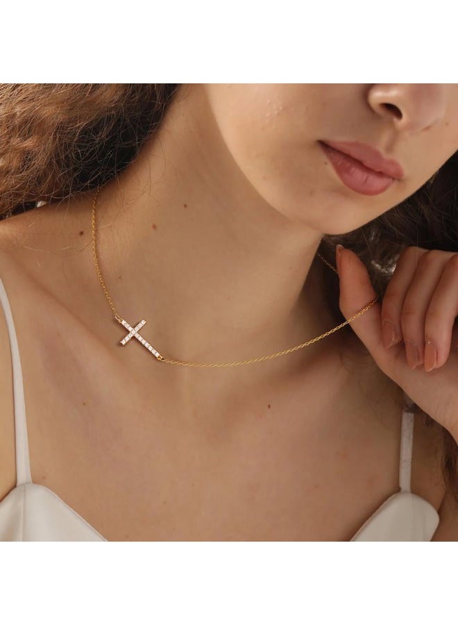 Poxtex Cross Necklace for Women Girls, Dainty 14K Gold Silver Plated Cross Choker Pendant Jewelry Non Tarnish Waterproof Trendy Simple Cute Small Necklace Christian Baptism Religious Faith Jewelry Gifts - Image 4