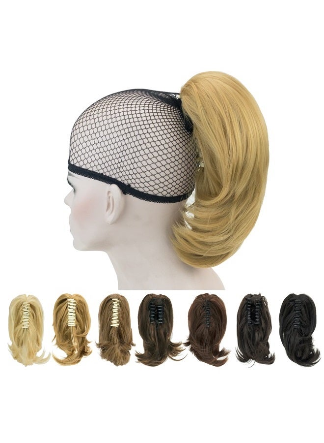 IMISSU Cute Short Claw Ponytail Grab Hairpieces Thick Clip In Hair Extensions Little Pony Tail Hair Pieces (Ash Blonde) - Image 1