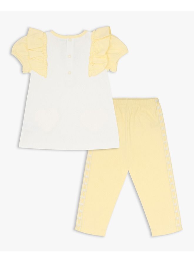 MOON 100% Cotton Crew Neck T-Shirt & Legging 9-12M Yellow - Lemon Hearts - Image 2
