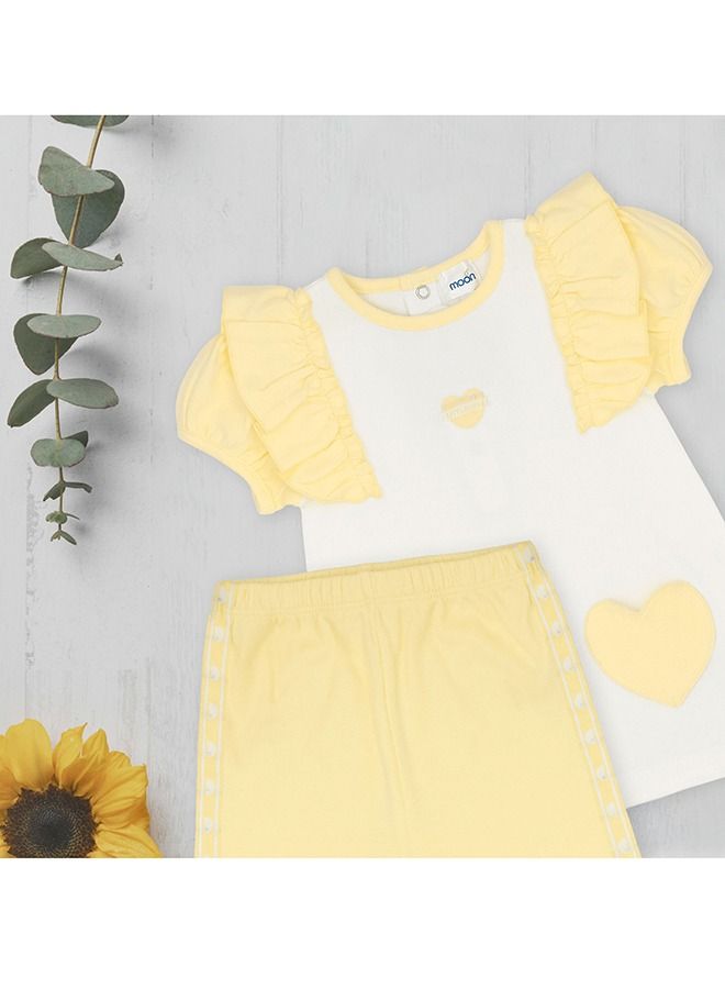 MOON 100% Cotton Crew Neck T-Shirt & Legging 9-12M Yellow - Lemon Hearts - Image 5