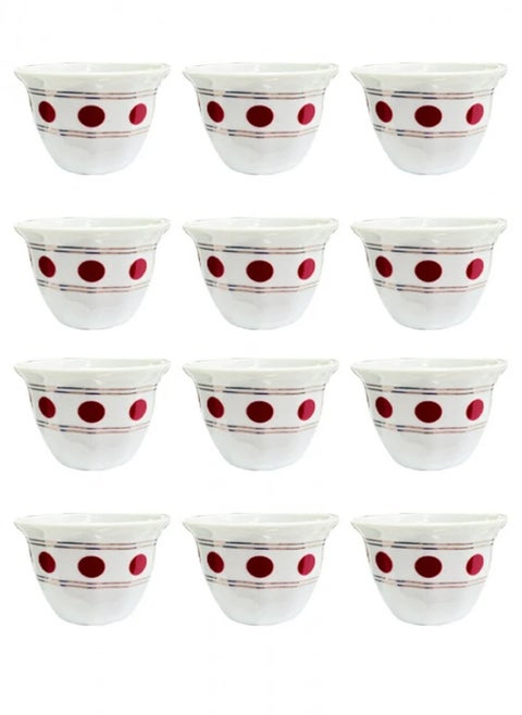 12-Piece Cawa Cups Sip in Style with White and Red Elegance 60Ml | 90 ML / 120 ML