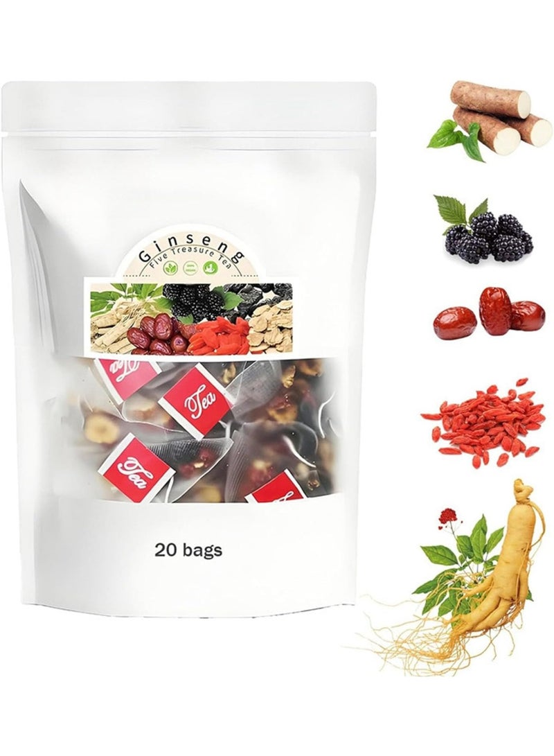 وينز تاون تركيبة شاي الكلى شاي الجينسنغ Six Treasure ، Six Treasure ، Formula Ginseng FiveTreasure Tea Organic Cleaning Kidney ، الأعشاب الطبيعية الصينية (1 عبوة / 20 كيس) - Image 1