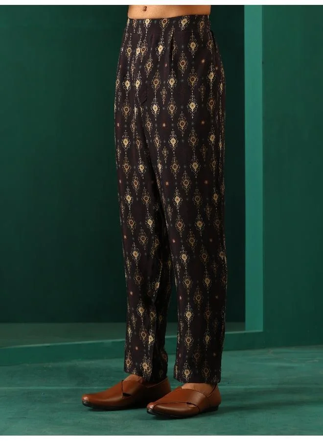 ترو برونز Men's Black Tonal Ikat Muslin Silk Printed Co-ord Set