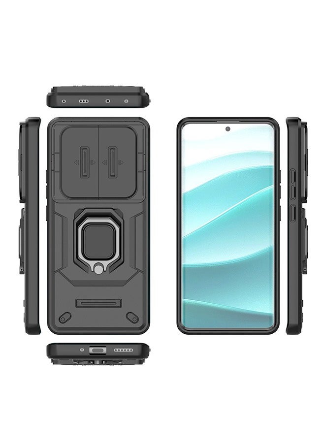 Beauenty - Xiaomi Redmi Note 14 Pro 5G/ Xiaomi POCO X7 5G Case, Shockproof Case, Anti-Fall Drop Protection, Built-in Slide Anti-Scratch Camera Lens Cover, Integrated 360 Degree Rotating Ring Kickstand, Black - Image 1