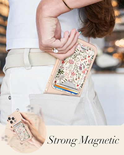 Shorogyt Compatible with Magsafe Wallet Magnetic Card Holder - Phone Wallets Cute Flora Leaves Design for Women Teen Girls Slim for iPhone 17/16/15/14/13/12 Series for Apple RFID Magnet, Fit 3 Cards - Image 4