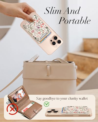 Shorogyt Compatible with Magsafe Wallet Magnetic Card Holder - Phone Wallets Cute Flora Leaves Design for Women Teen Girls Slim for iPhone 17/16/15/14/13/12 Series for Apple RFID Magnet, Fit 3 Cards - Image 3