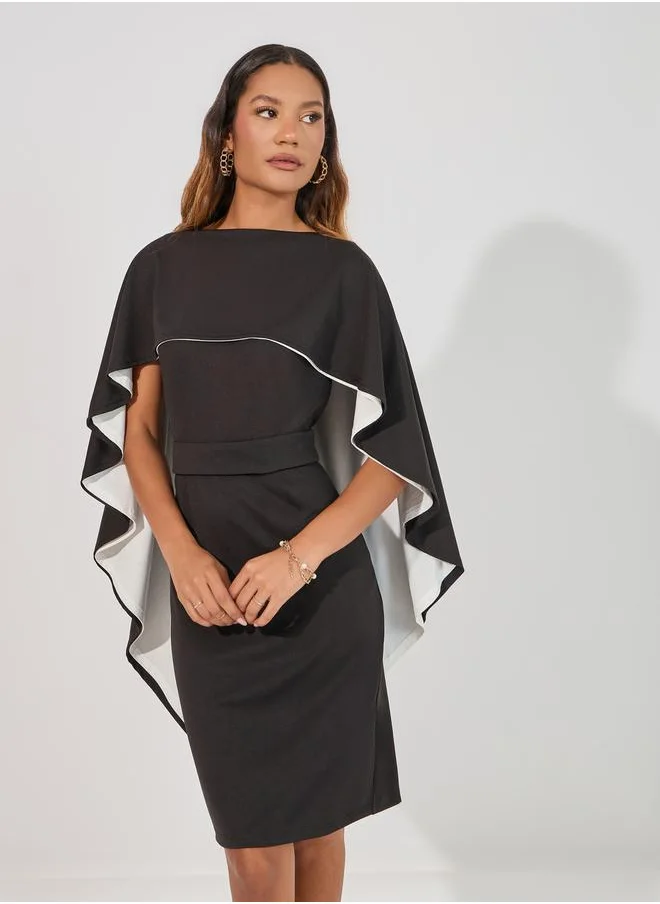 Styli Frill Cape Sleeves Sheath Knee Length Dress