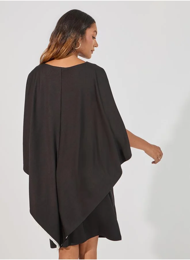 Styli Frill Cape Sleeves Sheath Knee Length Dress