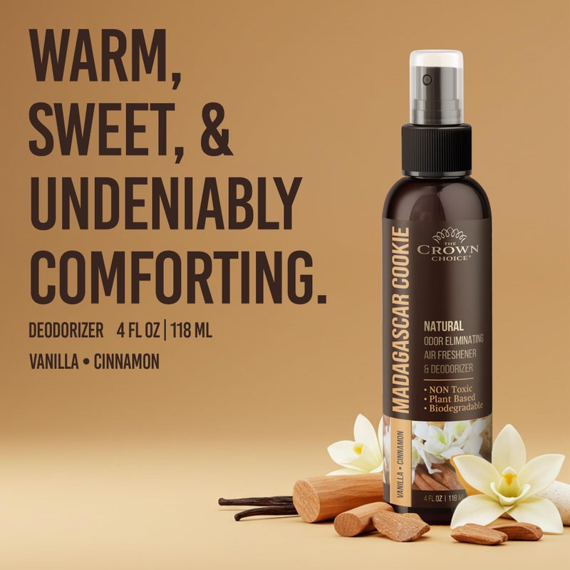 The Crown Choice Non-Toxic Odor Eliminator, Natural Vanilla & Cinnamon Air Freshener Spray for Home, Room, Closet & Couch Deodorizer, Long Lasting Bathroom & Toilet Freshener, Safe for Kids & Pets, 2PK - 4 Oz each - Image 2
