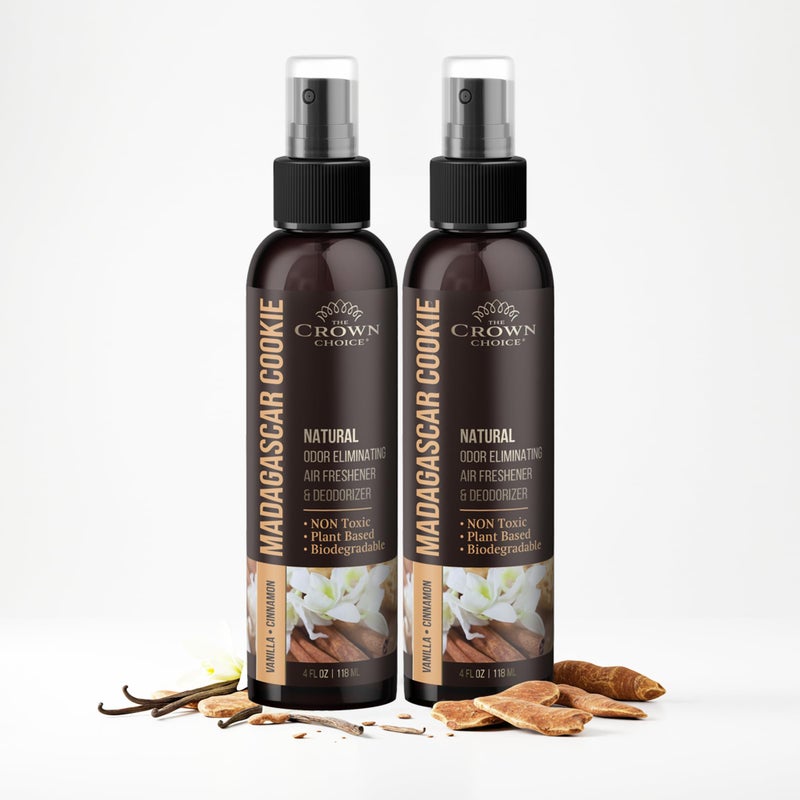 The Crown Choice Non-Toxic Odor Eliminator, Natural Vanilla & Cinnamon Air Freshener Spray for Home, Room, Closet & Couch Deodorizer, Long Lasting Bathroom & Toilet Freshener, Safe for Kids & Pets, 2PK - 4 Oz each - Image 1